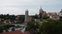 view of a town with medieval castles 