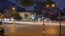 Timelapse of intense road traffic in night Hanoi, Vietnam