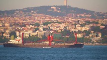 Cargo ship sailing northbound on Straits Bosporus. A bulk carrier or bulker is a merchant ship specially designed to transport unpackaged bulk cargo.	