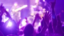 audience with raised hands at a concert 