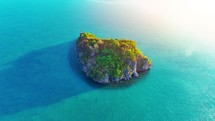 Aerial drone video of tropical paradise exotic island. Top down aerial of  island. 