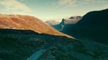 drone flying over a mountain highway in Norway 