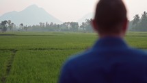Man looking over Rice field in a small village outside of the city of  Vizag Visakhapatnam, India