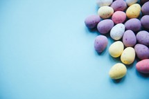 Easter candy on a blue background
