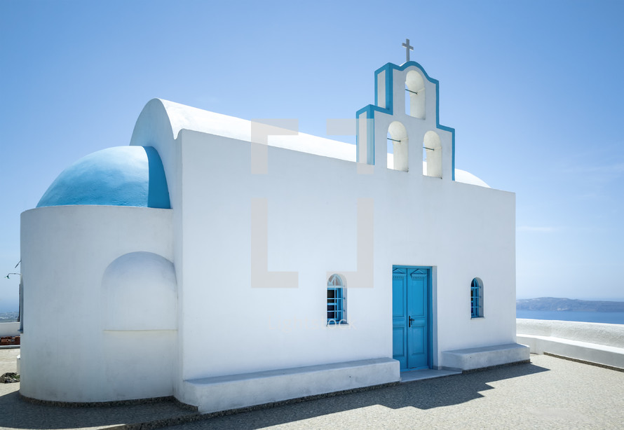 blue and white Santorini church 