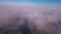Morning flight above colorful low clouds in sunny blue sky in autumn natural landscape scenery Aerial view heaven
