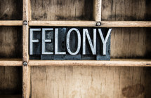word felony in blocks on a bookshelf 