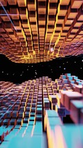 Cubic cyberpunk space, conceptual geometry background, 3d rendering.
