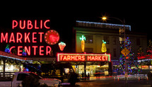 Farmers Market in neon lights 