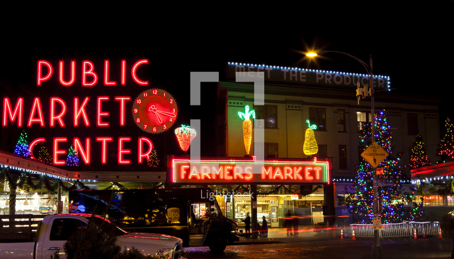 Farmers Market in neon lights 
