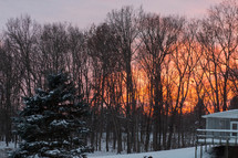 winter scene at sunset 