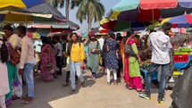 Busy street market in Kolkata, India.