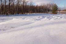 Deep white snow in a field