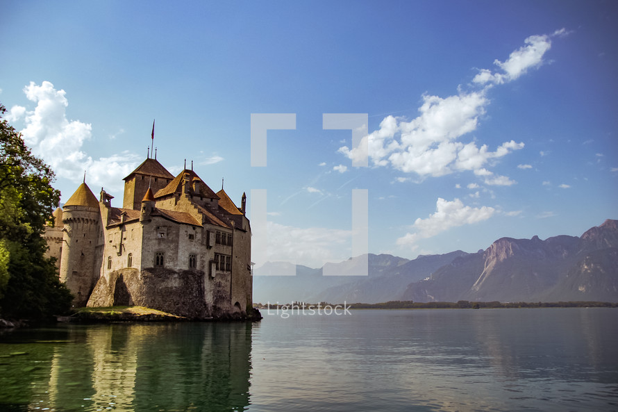 castle on the water in Switzerland 