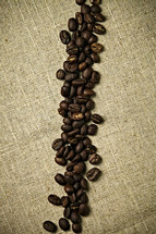 A line of coffee beans