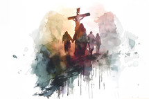 watercolor painting of the crucifixion, Jesus on the cross