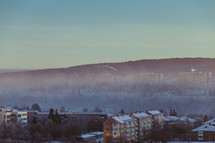 winter fog over a town 