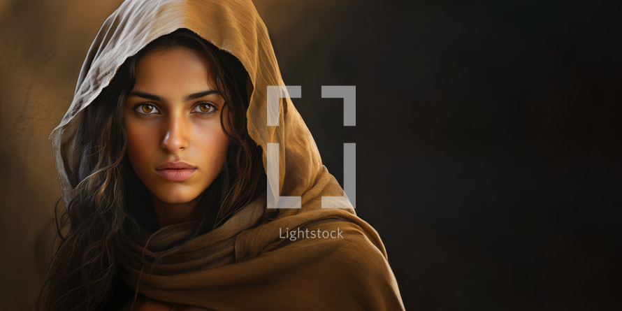 Portrait of a beautiful young biblical woman with copy space