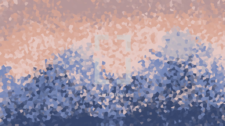 blue and peach mosaic pattern landscape 