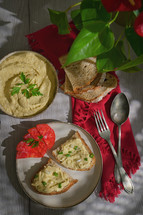 Healthy Appetizers Roasted Eggplant Salad and Sliced Bread