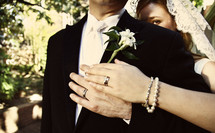 Bride and Groom showing rings