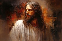 Jesus Christ in front of an abstract colored background. Digital painting.