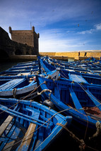 blue fishing boats in Morocco 