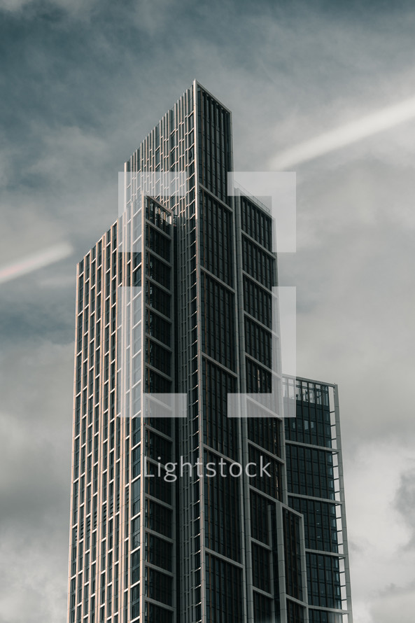 Tall modern skyscraper, urban city landscape, building architecture, high rise structure