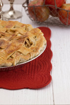 Homemade Apple Pie on a White Wood Table
