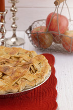 Homemade Apple Pie on a White Wood Table