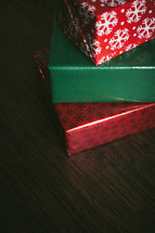 Christmas presents stacked on top of each other
