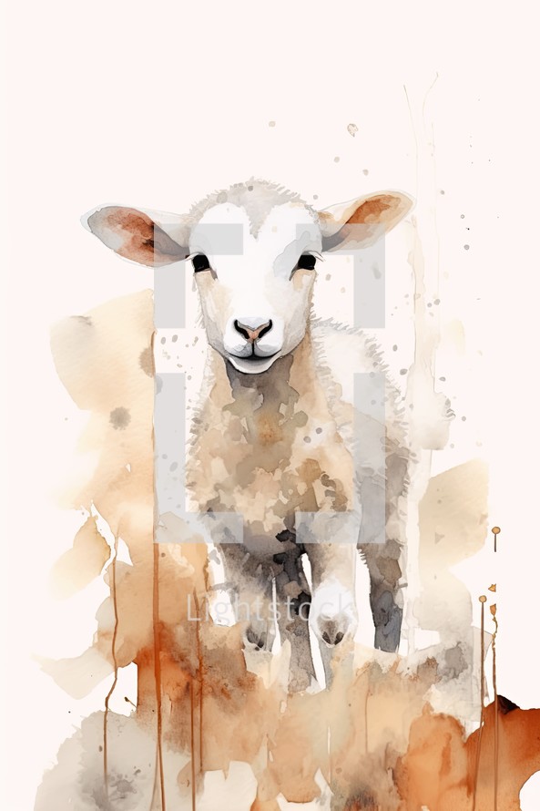 Watercolor portrait of a lamb