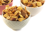Chex mix in bowls