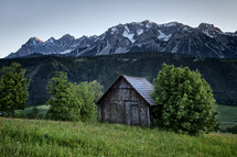shed and a mountain 