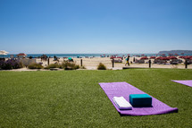 yoga mat with beach view 