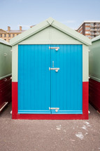 bue doors on a shed 