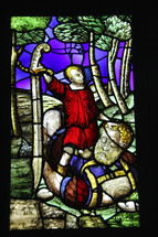 David and Goliath stained glass window 
