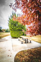 picnic table and sidewalk 