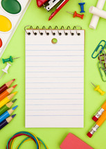 school supplies border and lined paper notepad 