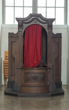 Confessional in a Roman Catholic church in which people can privately confess sins to a priest