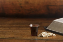 communion elements and open Bible 