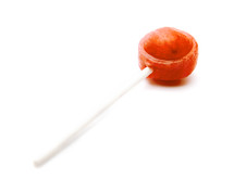 Single orange Lollipop on a White Background