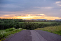 rural road at sunset 