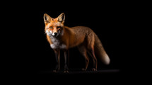 A red fox in low key lighting on a black background. Matthew 8:20 - And Jesus saith unto him, The foxes have holes, and the birds of the air have nests; but the Son of man hath not where to lay his head.