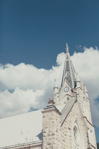 steeple on a stone church 