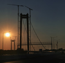 Slhouette of Suspended Road Bridge between Braila and Tulcea Cities in Romania