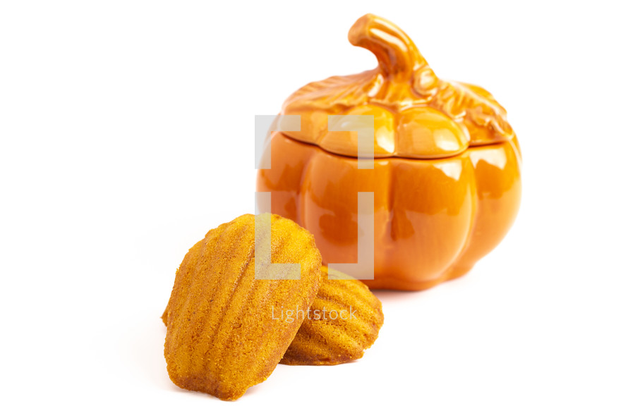 Orange Pumpkin Madeleine Cookies Isolated on a White Background