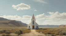 Church in the middle of the desert. 3d illustration.