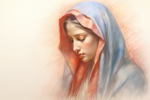 Illustration of Mother Mary on a white background