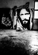 painting of Jesus in an art studio 